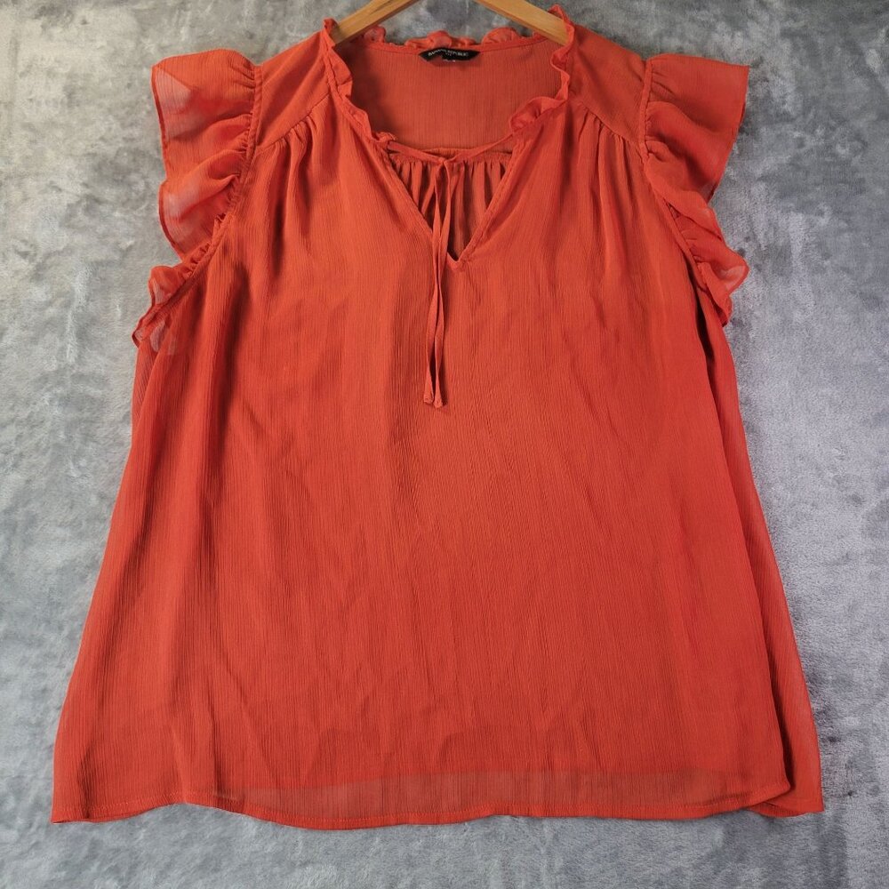 Banana Republic Womens Sleeveless Ruffle Flutter Top Orange Boho Chic Tunic Top‎